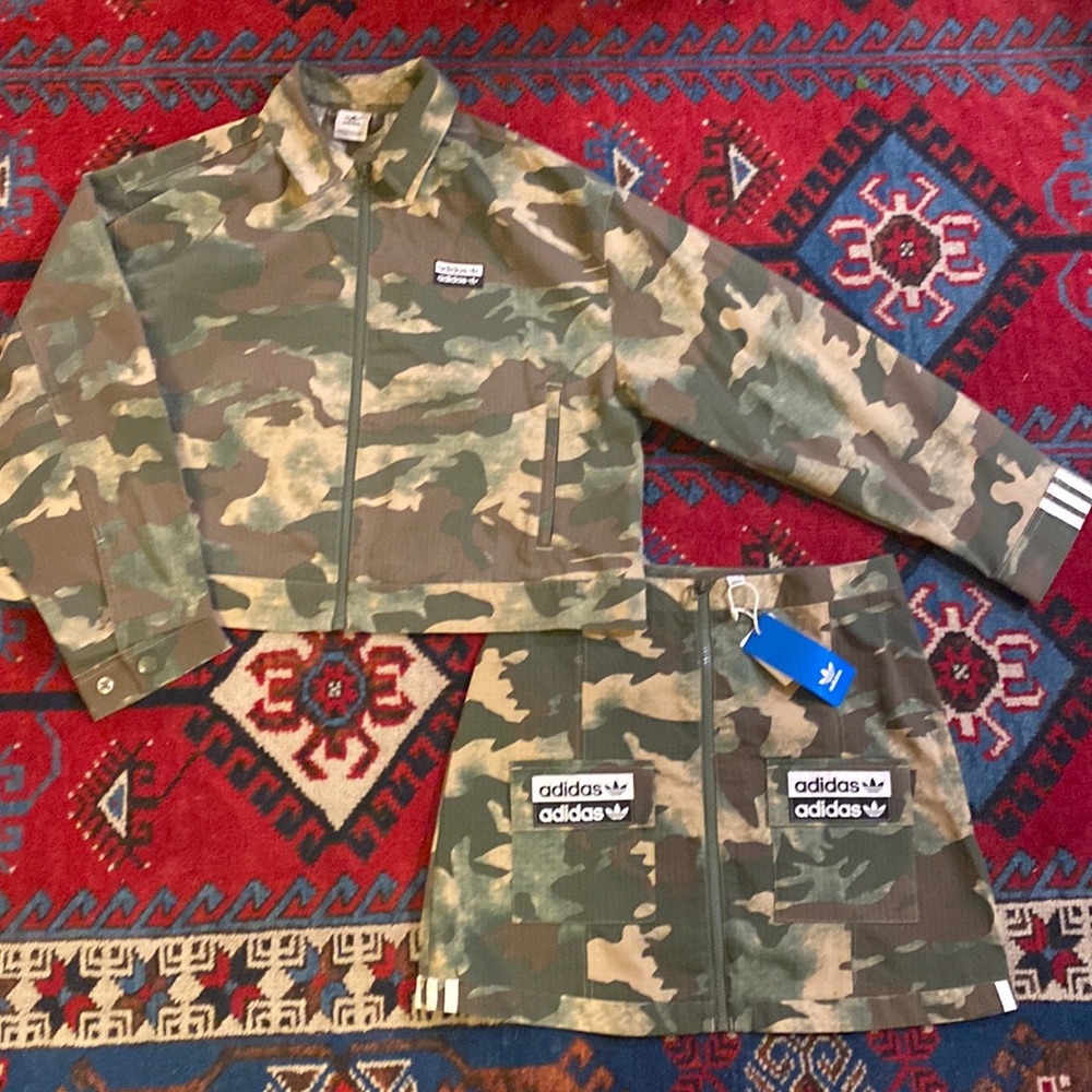 ADIDAS CAMO SKIRT AND JACKET COAT SET SMALL X SMALL NWT